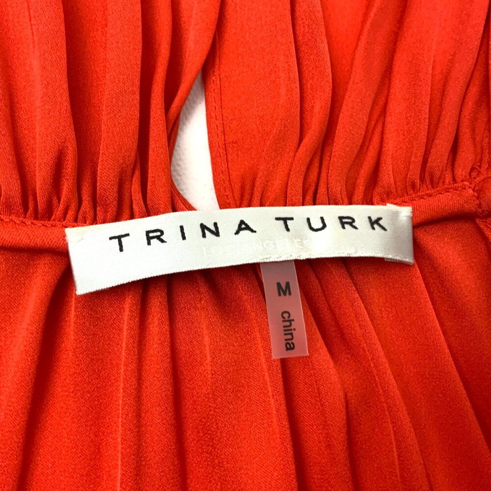 Trina Turk Silk Cold Shoulder Mitchell Scarlet Red Blouse​​ Medium - Picture 3 of 16